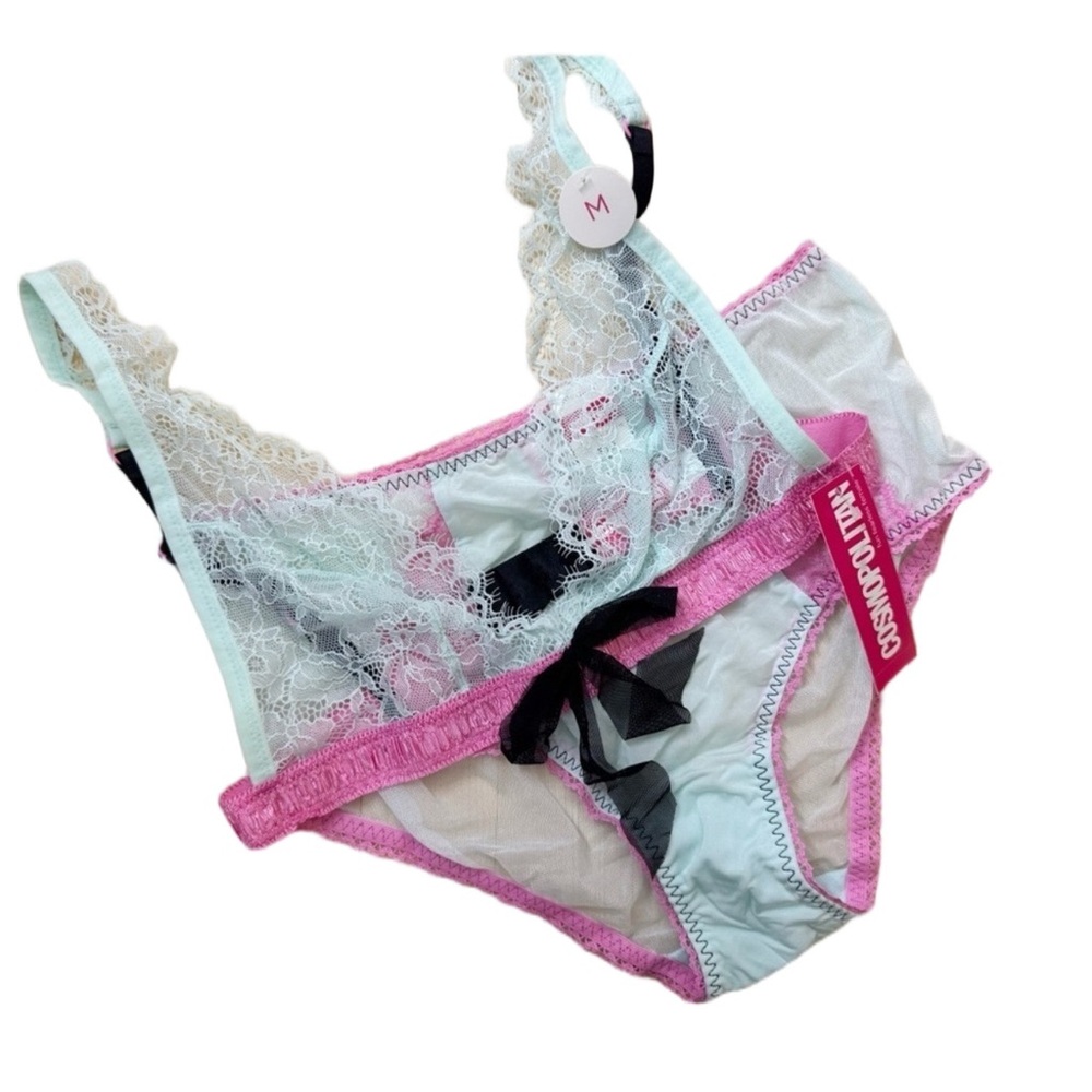Cosmopolitan Lace Bra & Panty Set NWT Medium Mint Pink Lingerie Floral Lace
